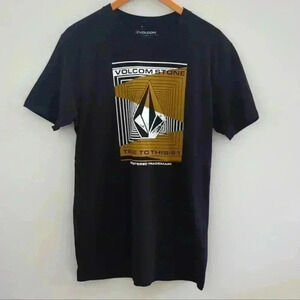 VOLCOM | Men's Black with Tan/White  Stone Scrapper Logo Crewneck T-Shirt